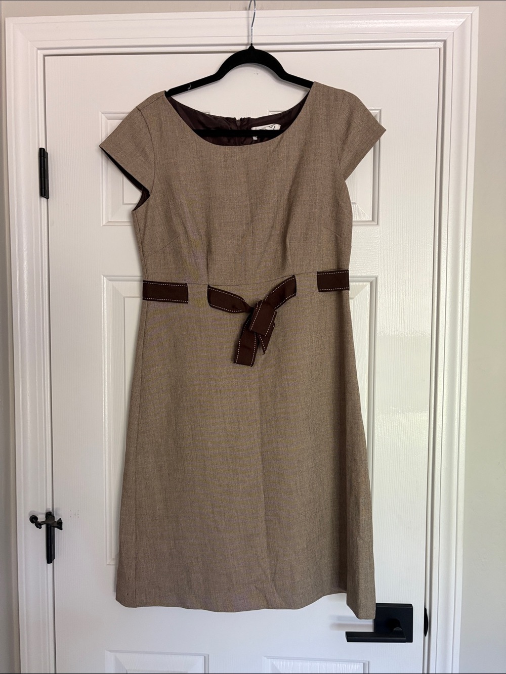 Studio I Classic Taupe Sheath Dress with Brown Accent Belt Medium